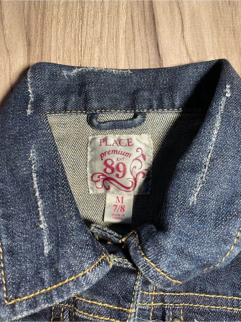 The Children’s Place Girls Distressed Denim Jacket Studded Pockets M 7/8
